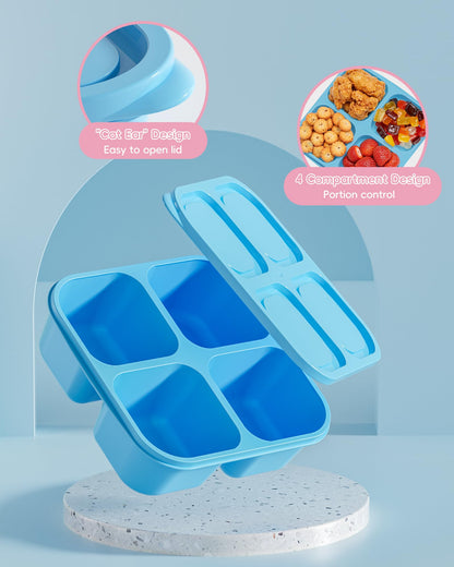 Canfanni 4 Pcs Snack Box Containers Set, Reusable 4 Compartment Lunchable Container with 2Pcs Sauce Containers, Stackable BPA-Free Bento Box for School, Work, Travel (4 Color)