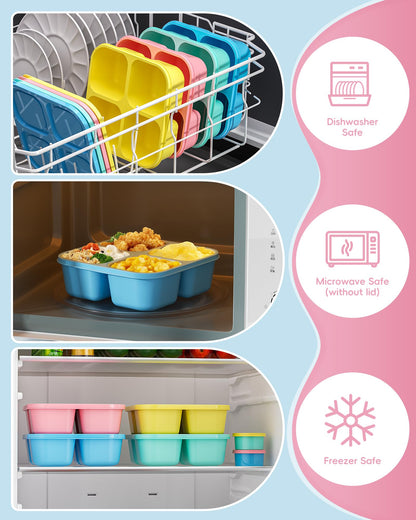 Canfanni 4 Pcs Snack Box Containers Set, Reusable 4 Compartment Lunchable Container with 2Pcs Sauce Containers, Stackable BPA-Free Bento Box for School, Work, Travel (4 Color)