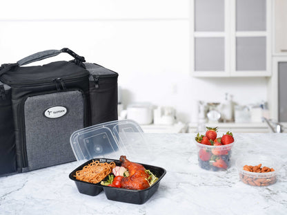 50 Pack (100-Piece) 32 oz Sturdy Leakproof 2-Compartment Meal Prep Containers with Lids, Plastic Food Storage Containers for Lunch, Microwave, Freezer, and Dishwasher Safe Takeout Containers